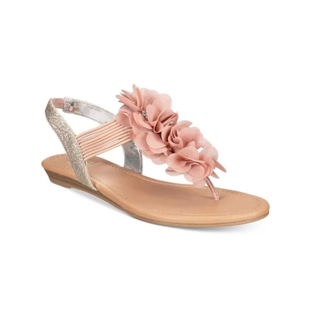 Material Girl Pink Floral Rhinestone Embellishments Glitter Slingback Sandals